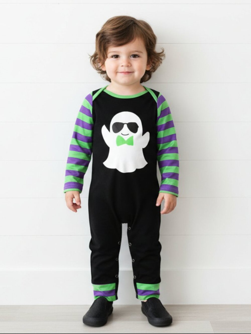 Ghostly Striped Halloween Romper, infant, unisex